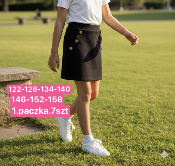 Spódnice dziewczęce Roz 122-158, 1 kolor Paczka 7 szt